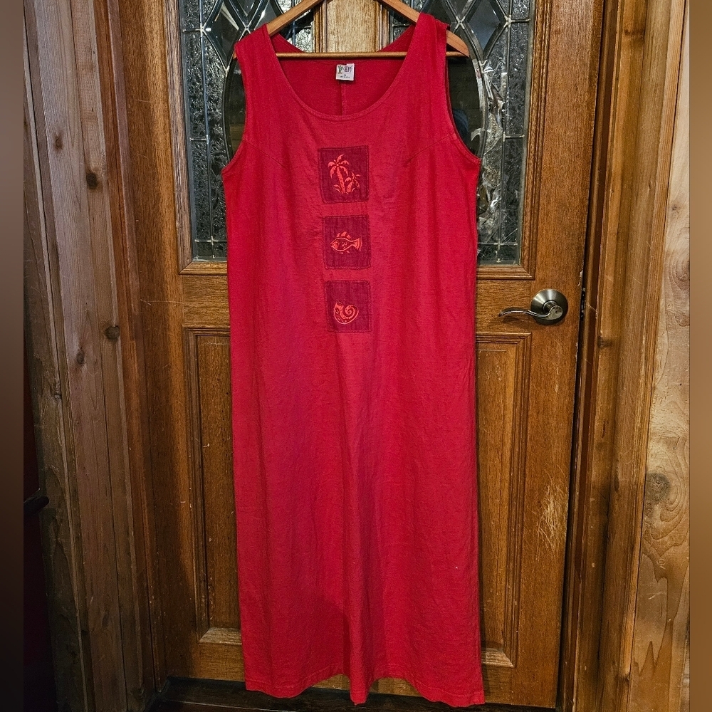 Vintage Cactus California Red Beach Dress Medium 100% Cotton